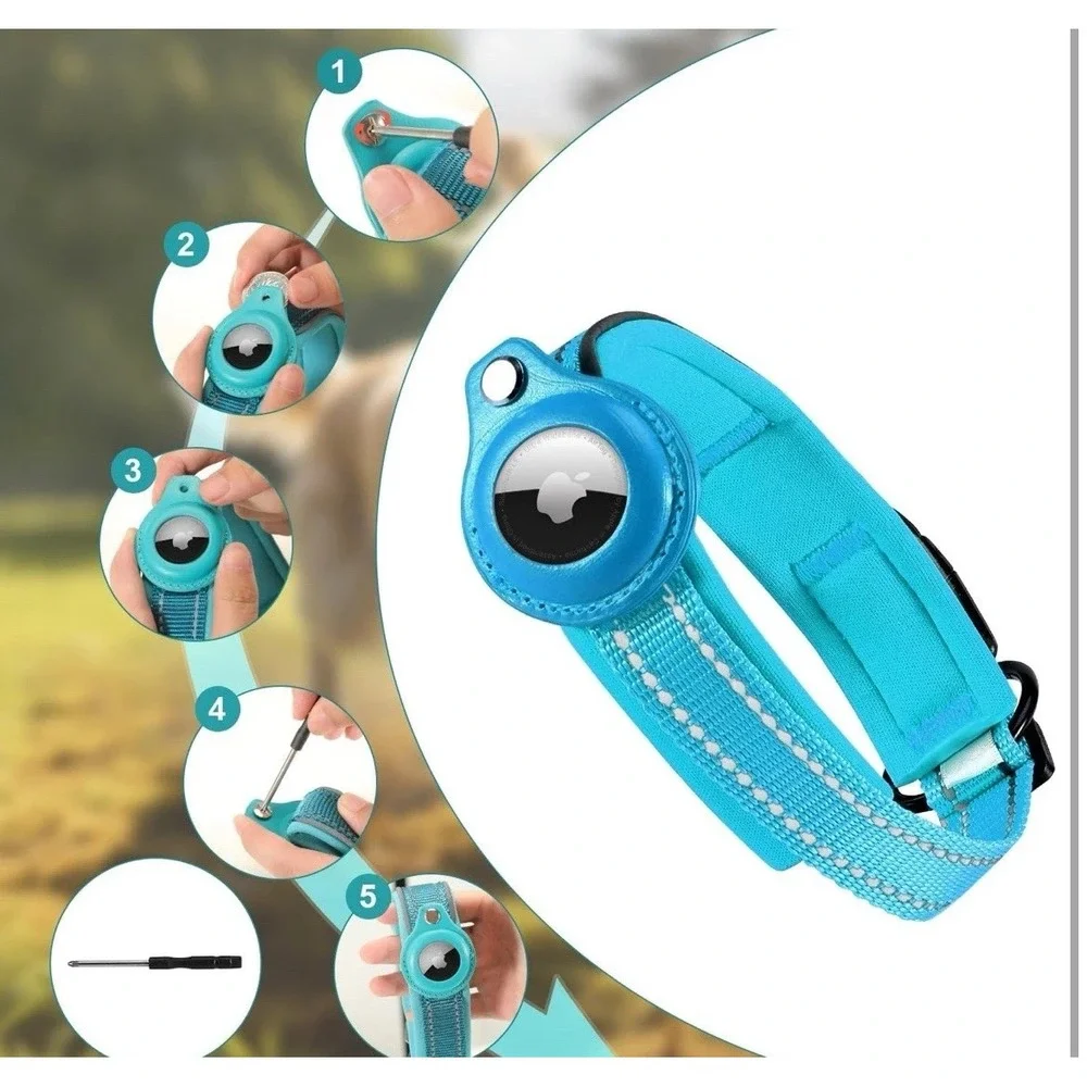 Dog Collar Medium with Airtag Holder for Tracking and Safety‎ Reflective Comfort